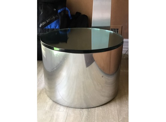 Modern Mirrored Glass Top Circular End Table