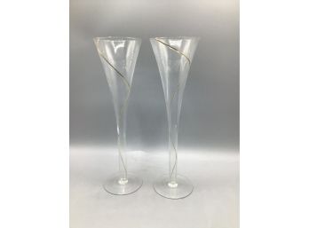 Gold Tone Spiral Glass Flutes - Set Of Two