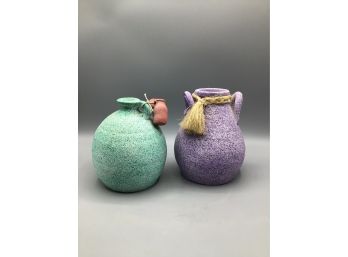 Pastel Colored Hand Made Decorative Pottery - Set Of Two
