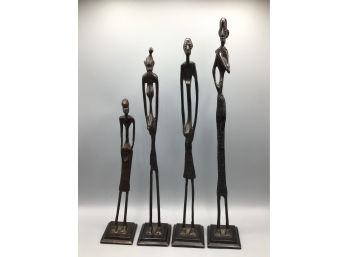 Metal Tribal People Decorative Statue Set - Set Of Four
