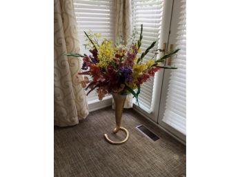 Silver Tone & Gold Tone Spiral Base Floor Vase With Faux Flowers