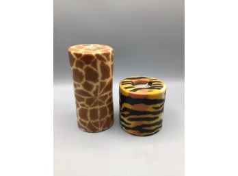 Animal Print Decorative Wax Candles - Set Of Two