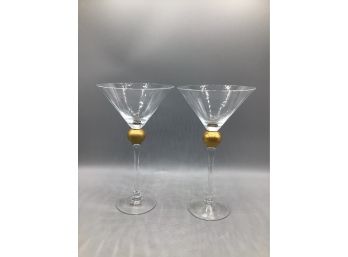 Block Crystal Gold Tone Ball Martini Glasses - Set Of Two