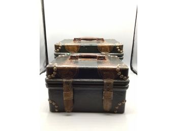 Faux Leather Decorative Storage Chests - Set Of Two