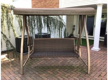 Outdoor Swinging Bench With Awning Shade Cover