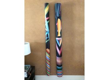Large Abstract Painted Art Tubes - Set Of Two