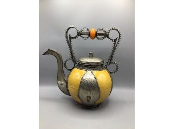 Silver Tone Vintage Decorative Teapot - Made In Morocco