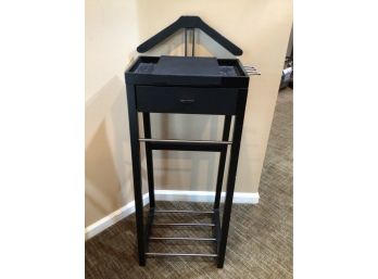 Suit Valet Rack With Drawer And Jewelry/watch Compartments Black Wooden