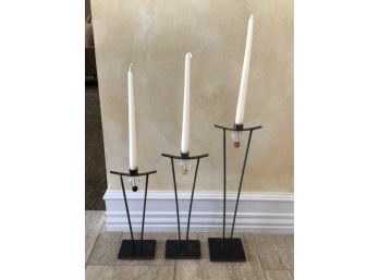 Girardini 1996 Hand Made Metal Candlestick Holders - Set Of Three