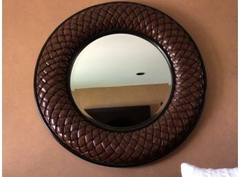 Large Braided Wooden Circular Mirror