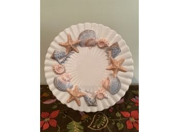 Fitz & Floyd Seashell Motif Ceramic Plate With Metal Stand