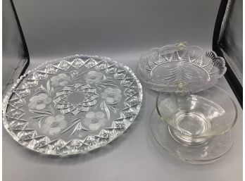 Cut Glass Serving Ware - Assorted Lot Of Four