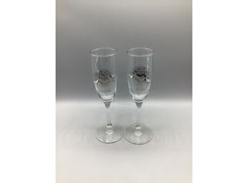 Silver Tone 25th Anniversary Champagne Flutes - Set Of Two