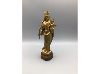 Gold Tone Painted 'Our Lady' Wooden Figurine