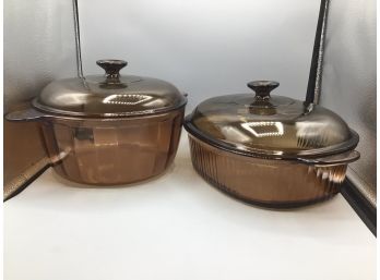 Corningware Brown Lidded Glass Bowls - Set Of Two