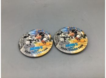 Mickey's 60th Birthday 1928-1988 Collector Button Pins - Set Of Two