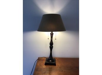 Black Double Bulb Table Lamp With Tan Shade