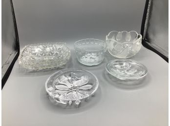 Embossed Decorative Glass Bowls - Assorted Lot Of Five