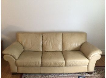 Tan Leather Cushioned Sofa