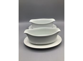 Ceramic Gravy Boat With Attached Under Plate - Set Of Two