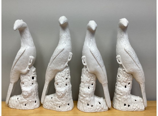 A Mottahedeh Design White Ceramic Peacock Statues - Set Of 4