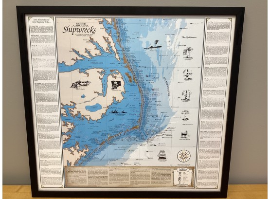 North Carolina Shipwrecks Map Cape Hatteras & The Outter Banks Framed