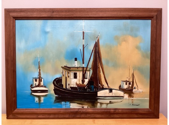 C. Lanoell Tugboat Framed Painting