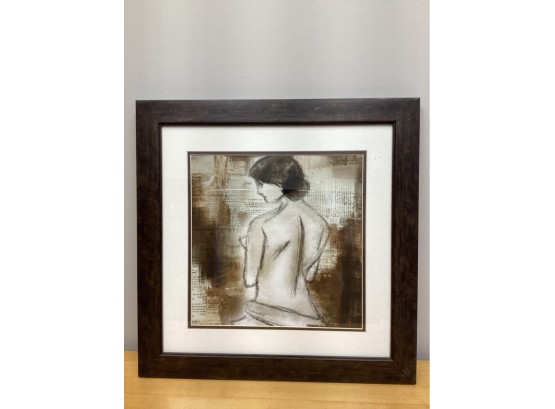 Sketched Nude Woman With Newspaper  Print Framed Decor