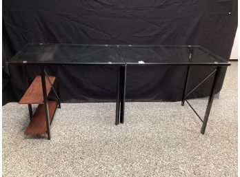 Metal Desk With Tempered Glass And 2 Shelves - 2 Piece Desk