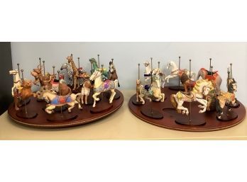 Carousel Figurines With Wood Bases & Mirrored Top