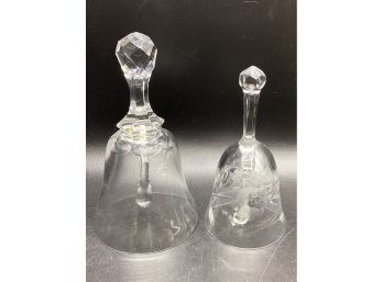 Baccarat France Crystal Bell & Cornflower Etched Glass Bell -Set Of 2