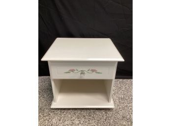 White Composite Night Table With Floral Accent