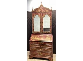 Maitland-Smith Mirrored Front Door Ornate Asian Inspired Secretary Desk  - 2 Pieces