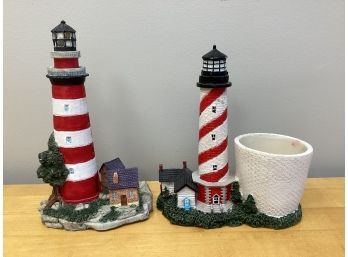 Lighthouse Candle Holder & Table Decor - Assorted Set Of 2