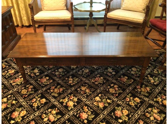 Ethan Allen Mid Century Wooden Coffee Table With Drawers