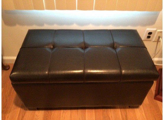 Faux Leather Ottoman / Storage With With Wooden Serving Tray Top