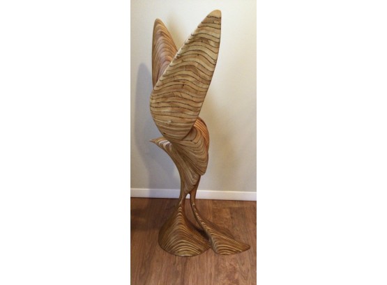 Solid Wood Bird Style Sculpture - Artist Signed