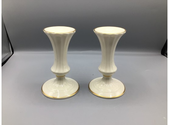 Lenox Porcelain Gold Trim Candlestick Holders - 2 Total