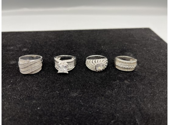Sterling Silver Cubic Zirconia Rings - 4 Total - .94OZT