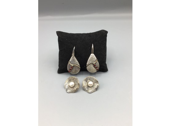Sterling Silver Earrings - 2 Sets Total