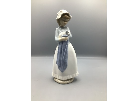 Nao By Lladro - Girl Holding Puppy - Porcelain Figurine