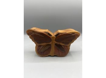 Hand-crafted Wooden Butterfly Style Trinket Box With Felted Interior