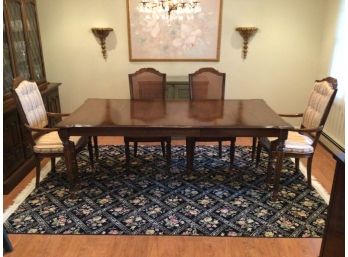Ethan Allen Classic Manor Collection Solid Wood Dining Table With 6 Cane Back Dining Chairs