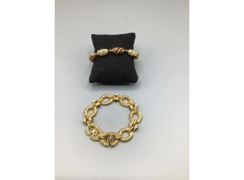 JBK Gold-tone Costume Jewelry Rhinestone Bracelets - 2 Total