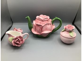 Seymour Mann Hand Painted Ceramic Teapot Set - 3 Pieces Total