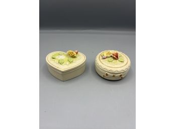 Ivory Bisque Porcelain Trinket Boxes - 2 Total
