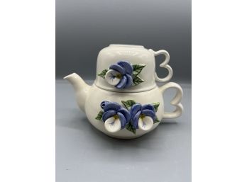 1998 Mud-pie Handcrafted Ceramic Teapot/teacup
