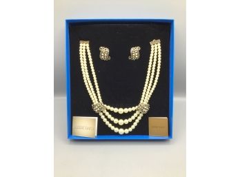 Heidi Daus Faux Pearl Costume Jewelry Necklace / Earring Set - Box Included