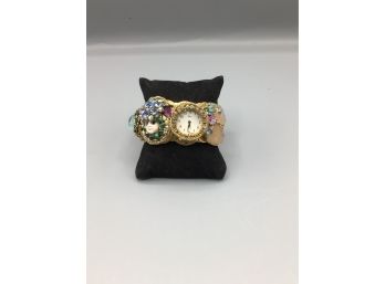 Gold-tone Rhinestone Costume Jewelry Bangle Style Timex Watch