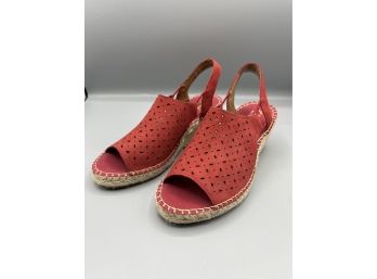 Clarks Collection Red Leather Wedge Sandals - Size 5.5